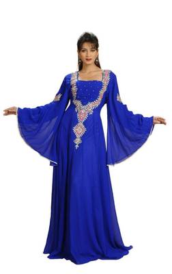 Moroccan Kaftan Hand Work Royal Blue Long sleeve Party wear dress  3
