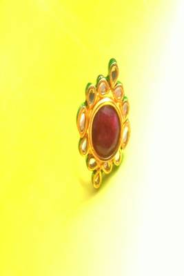 Maroon Adjustable Designer Kundan Finger Rings  1