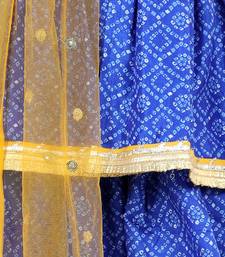 BownBee BandhaniSilk Blend Peplum Style Kurti Dhoti Dupatta for Girls- Blue