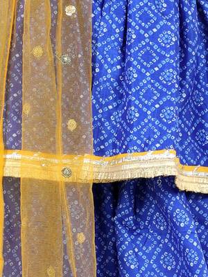 BownBee BandhaniSilk Blend Peplum Style Kurti Dhoti Dupatta for Girls- Blue 2