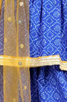 BownBee BandhaniSilk Blend Peplum Style Kurti Dhoti Dupatta for Girls- Blue