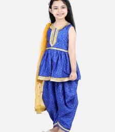 BownBee BandhaniSilk Blend Peplum Style Kurti Dhoti Dupatta for Girls- Blue