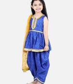 BownBee BandhaniSilk Blend Peplum Style Kurti Dhoti Dupatta for Girls- Blue