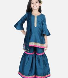 BownBee Bell SleeveSilk Blend Kurti Sharara Dupatta for Girls- Blue