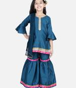 BownBee Bell SleeveSilk Blend Kurti Sharara Dupatta for Girls- Blue