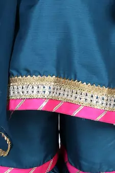 BownBee Bell SleeveSilk Blend Kurti Sharara Dupatta for Girls- Blue