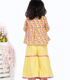 BownBee BownBee Block Print Cotton Angrakha with Sharara- Yellow