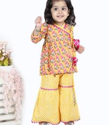 BownBee BownBee Block Print Cotton Angrakha with Sharara- Yellow