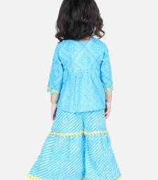 BownBee BownBee Block Print Cotton Angrakha with Sharara- Blue