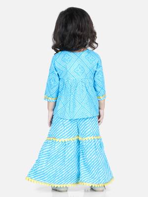 BownBee BownBee Block Print Cotton Angrakha with Sharara- Blue 2