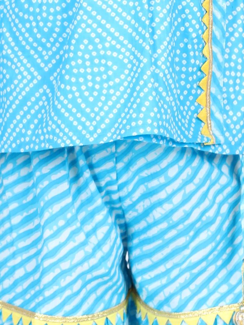 BownBee BownBee Block Print Cotton Angrakha with Sharara- Blue