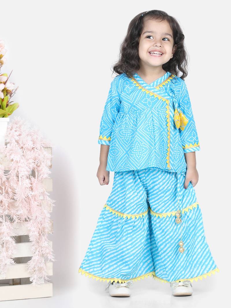 BownBee BownBee Block Print Cotton Angrakha with Sharara- Blue