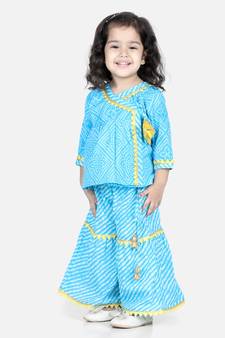 BownBee BownBee Block Print Cotton Angrakha with Sharara- Blue