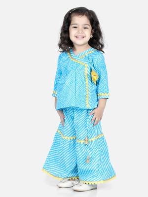 BownBee BownBee Block Print Cotton Angrakha with Sharara- Blue 1