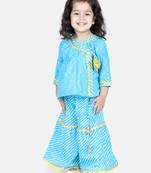 BownBee BownBee Block Print Cotton Angrakha with Sharara- Blue