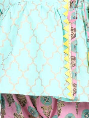 BownBee BownBee Block Print Cotton Angrakha with Sharara- Green 2