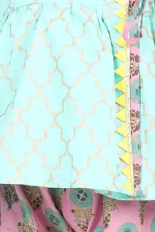 BownBee BownBee Block Print Cotton Angrakha with Sharara- Green