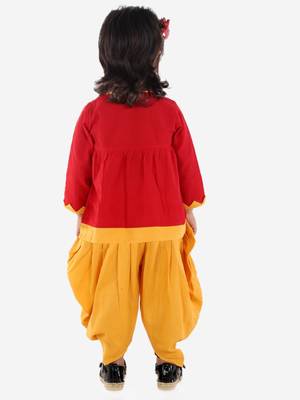 BownBee Mor Embroidery Top Dhoti For Girls- Red 2