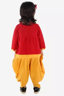 BownBee Mor Embroidery Top Dhoti For Girls- Red