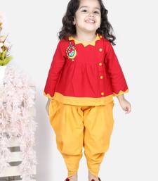BownBee Mor Embroidery Top Dhoti For Girls- Red