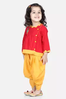BownBee Mor Embroidery Top Dhoti For Girls- Red