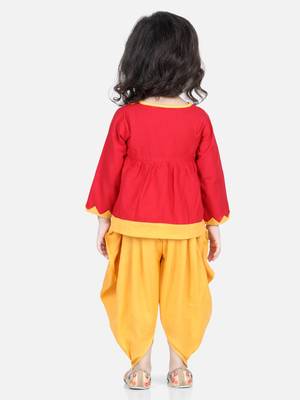 BownBee Mor Embroidery Top Dhoti For Girls- Red 4