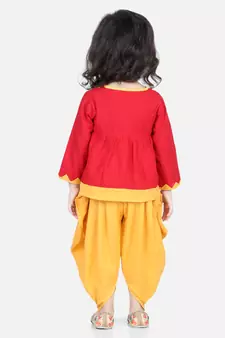 BownBee Mor Embroidery Top Dhoti For Girls- Red