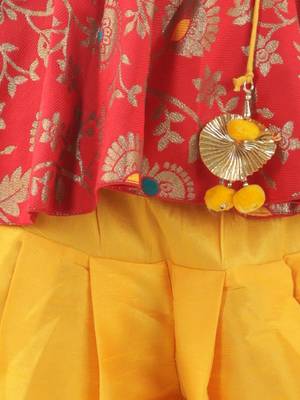 BownBee Girls Jacquard Half Sleeve Peplum WithSilk Blend Dhoti- Red 3