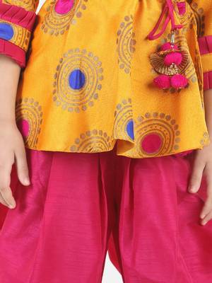 BownBee Girls Jacquard 3/4th Sleeve Peplum WithSilk Blend Dhoti- Yellow 4
