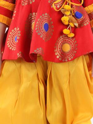 BownBee Girls Jacquard 3/4th Sleeve Peplum WithSilk Blend Dhoti- Red 4