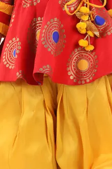 BownBee Girls Jacquard 3/4th Sleeve Peplum WithSilk Blend Dhoti- Red