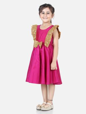 BownBee Sequin Frill Silk Blend Party Frock- Pink 1