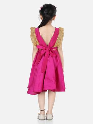 BownBee Sequin Frill Silk Blend Party Frock- Pink 2