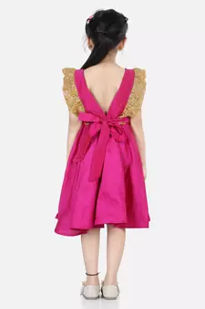 BownBee Sequin Frill Silk Blend Party Frock- Pink