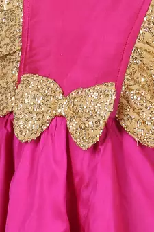 BownBee Sequin Frill Silk Blend Party Frock- Pink
