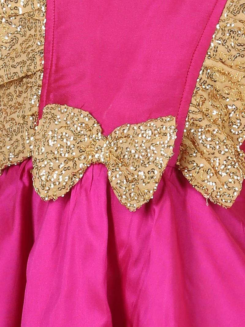 BownBee Sequin Frill Silk Blend Party Frock- Pink