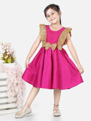 BownBee Sequin Frill Silk Blend Party Frock- Pink 4