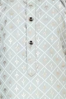 BownBee BoysFoil Print Full Sleeve Cotton Kurta Pajama- Gray
