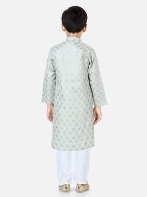BownBee BoysFoil Print Full Sleeve Cotton Kurta Pajama- Gray 4