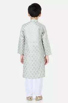 BownBee BoysFoil Print Full Sleeve Cotton Kurta Pajama- Gray