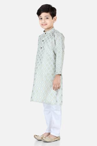 BownBee BoysFoil Print Full Sleeve Cotton Kurta Pajama- Gray