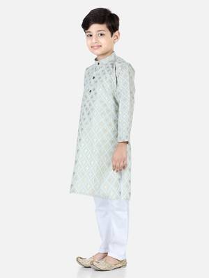 BownBee BoysFoil Print Full Sleeve Cotton Kurta Pajama- Gray 1
