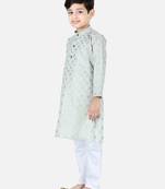 BownBee BoysFoil Print Full Sleeve Cotton Kurta Pajama- Gray