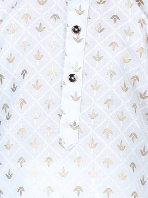 BownBee BoysFoil Print Full Sleeve Cotton Kurta Pajama- White 2