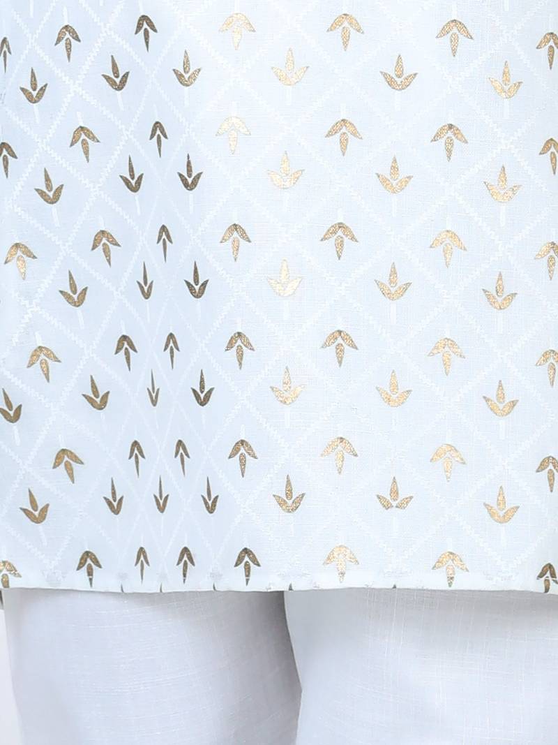 BownBee BoysFoil Print Full Sleeve Cotton Kurta Pajama- White