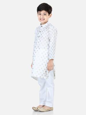 BownBee BoysFoil Print Full Sleeve Cotton Kurta Pajama- White 1