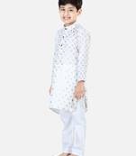 BownBee BoysFoil Print Full Sleeve Cotton Kurta Pajama- White