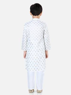 BownBee BoysFoil Print Full Sleeve Cotton Kurta Pajama- White 4