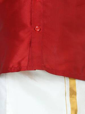 BownBee South Indian Mundu Dhoti with Half SleeveSilk Blend Shirt - Red 2