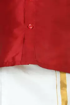 BownBee South Indian Mundu Dhoti with Half SleeveSilk Blend Shirt - Red